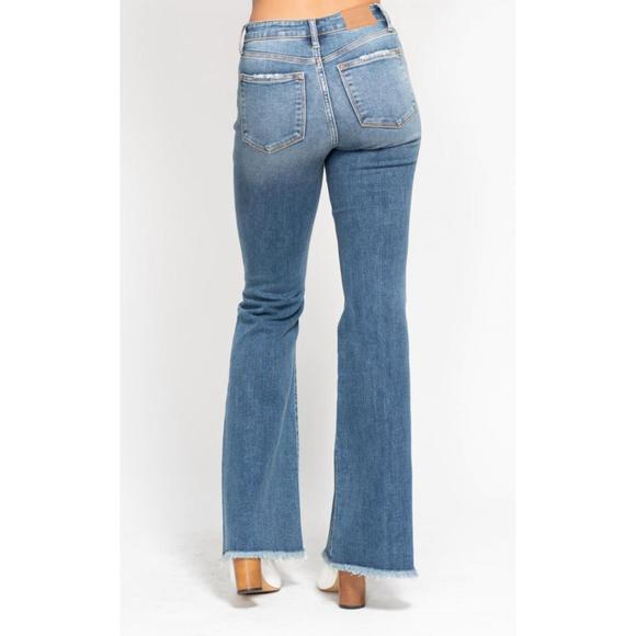 NEW JUDY BLUE mid-rise button flare jean in medium wash - Picture 7 of 8